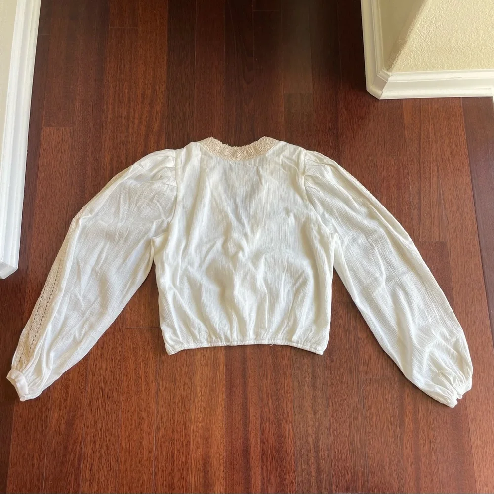 Le Superbe Vacation Ready Blouse Long Sleeve Crochet Size 2 White Natural